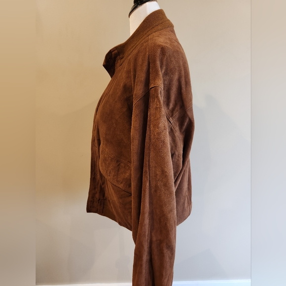 Mens suede bomber style jacket lightweight lined button up 4 pockets large tan - Picture 2 of 11